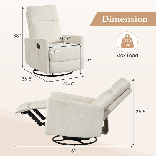 Swivel Rocking Chair 360° Nursery Reclining Rocker Armchair with Cushioned Back-Beige