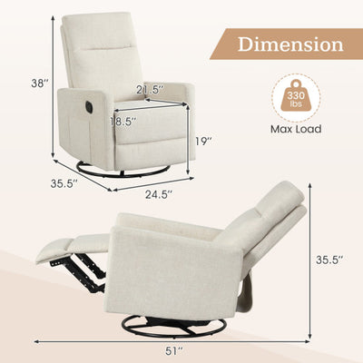 Swivel Rocking Chair 360° Nursery Reclining Rocker Armchair with Cushioned Back-Beige
