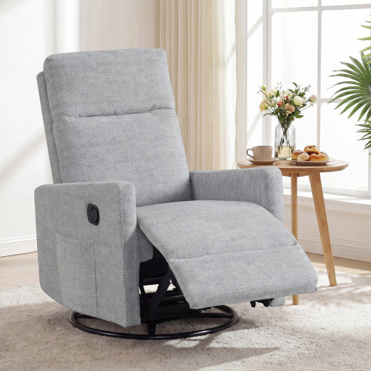 Swivel Rocking Chair 360° Nursery Reclining Rocker Armchair with Cushioned Back-Gray