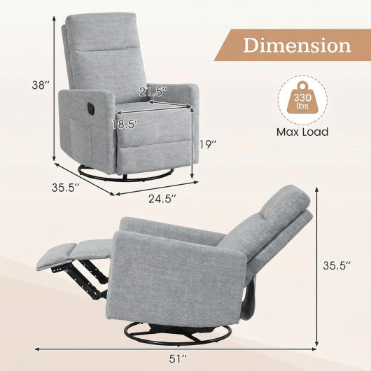 Swivel Rocking Chair 360° Nursery Reclining Rocker Armchair with Cushioned Back-Gray