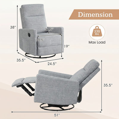 Swivel Rocking Chair 360° Nursery Reclining Rocker Armchair with Cushioned Back-Gray