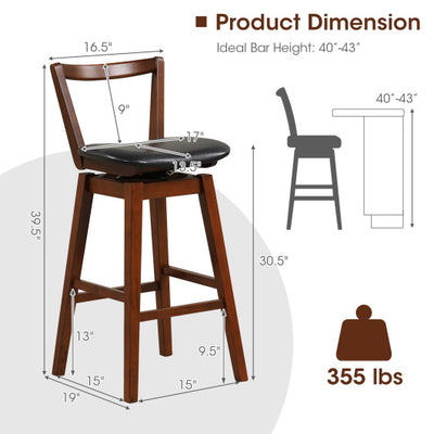 Swivel Upholstered PU Leather Stool with Backrest and Cushioned Seat-30.5 inches