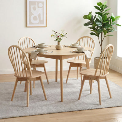 Swivel Windsor Dining Chairs Set of 4 with Solid Rubber Wood Frame-Natural