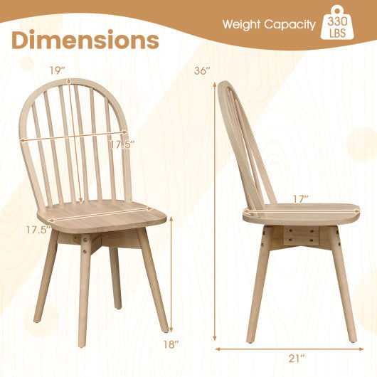 Swivel Windsor Dining Chairs Set of 4 with Solid Rubber Wood Frame-Natural