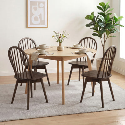 Swivel Windsor Dining Chairs Set of 4 with Solid Rubber Wood Frame-Walnut