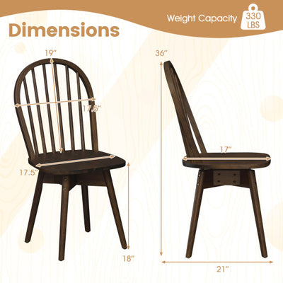 Swivel Windsor Dining Chairs Set of 4 with Solid Rubber Wood Frame-Walnut