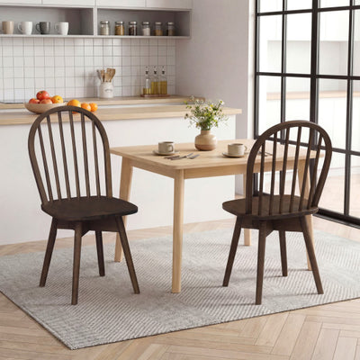 Swivel Windsor Dining Chairs Set of 2 with Solid Rubber Wood Frame-Walnut
