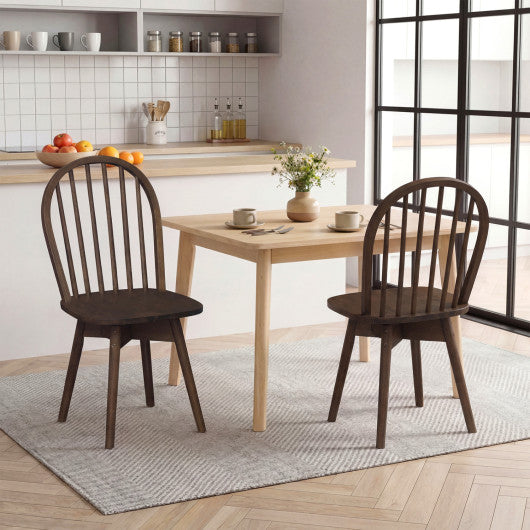 Swivel Windsor Dining Chairs Set of 2 with Solid Rubber Wood Frame-Walnut