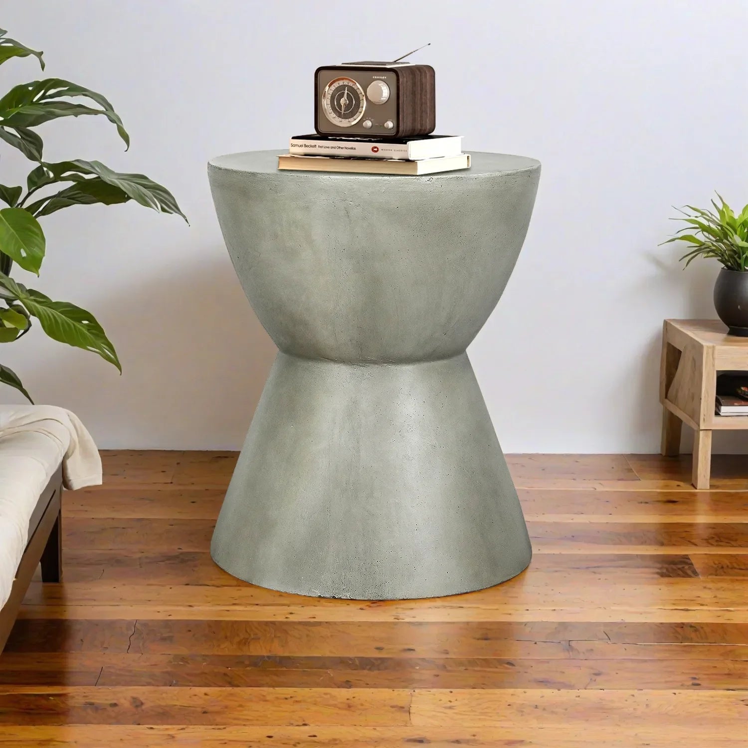 Concrete Side Table Outdoor Round Pedestal 18 Inch