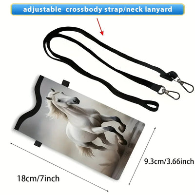Synthetic Leather Phone Bag - Horse Print Adjustable Strap