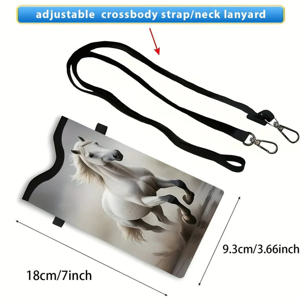 Synthetic Leather Phone Bag - Horse Print Adjustable Strap