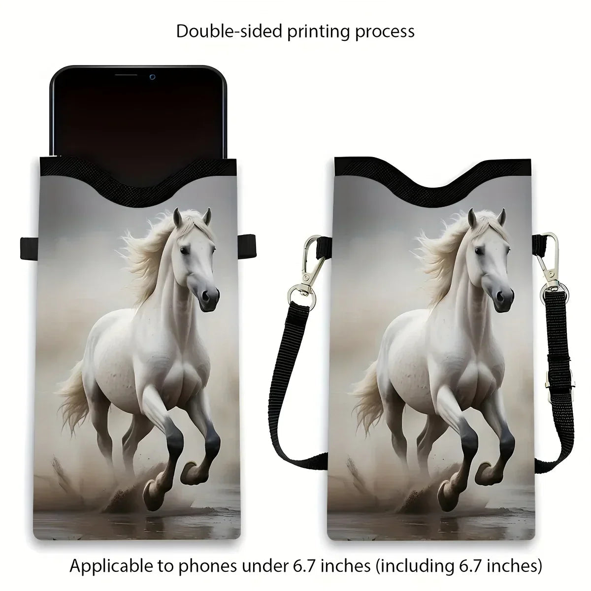 Synthetic Leather Phone Bag - Horse Print Adjustable Strap