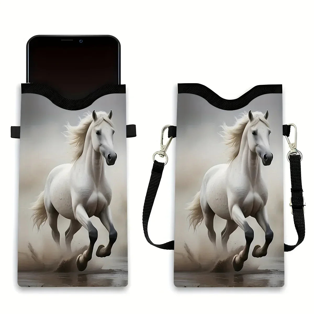 Synthetic Leather Phone Bag - Horse Print Adjustable Strap