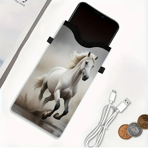 Synthetic Leather Phone Bag - Horse Print Adjustable Strap