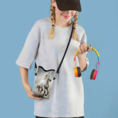 Synthetic Leather Phone Bag - Horse Print Adjustable Strap
