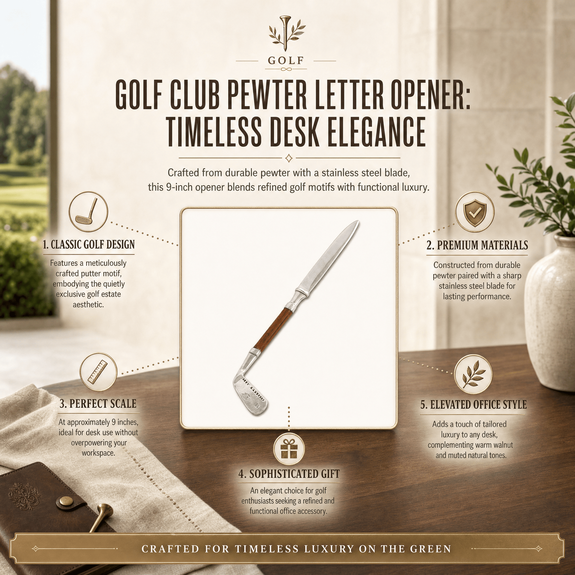 Golf Club Pewter Letter Opener