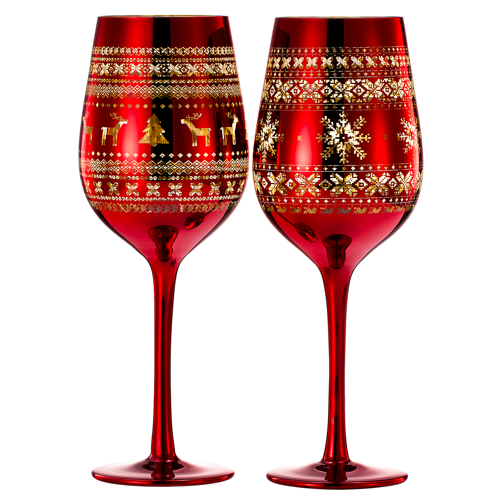Crystal Christmas Tree Wine & Water Glasses - Set of 2 - Holiday Themed Red & Gold Etched Winter Snow Wonderland Frosted Glass, Perfect Seasonal Parties, Gifts Him & Her Trees Décor - Stemmed Tree