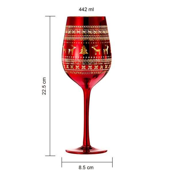 Crystal Christmas Tree Wine & Water Glasses - Set of 2 - Holiday Themed Red & Gold Etched Winter Snow Wonderland Frosted Glass, Perfect Seasonal Parties, Gifts Him & Her Trees Décor - Stemmed Tree