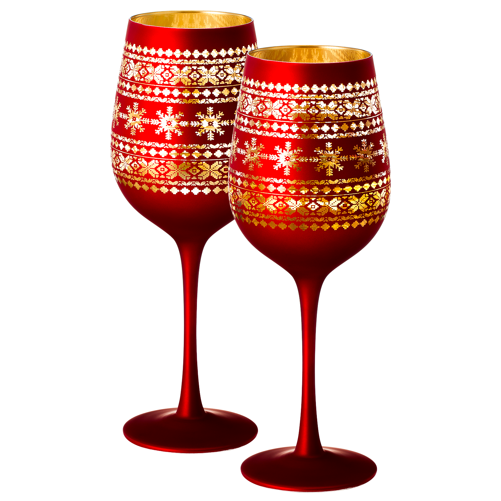 Crystal Stemmed Christmas Wine Glasses Goblets - Set of 2 - Vibrant Themed Red & Gold Etched Winter Snow Wonderland Frosted Glass, Perfect Holiday Themed Seasonal Parties, Great for Christmas & Gifts