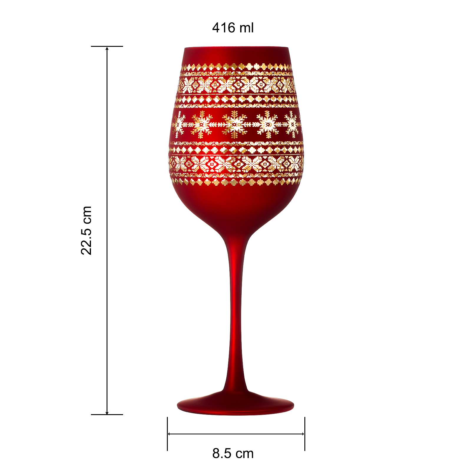 Crystal Stemmed Christmas Wine Glasses Goblets - Set of 2 - Vibrant Themed Red & Gold Etched Winter Snow Wonderland Frosted Glass, Perfect Holiday Themed Seasonal Parties, Great for Christmas & Gifts