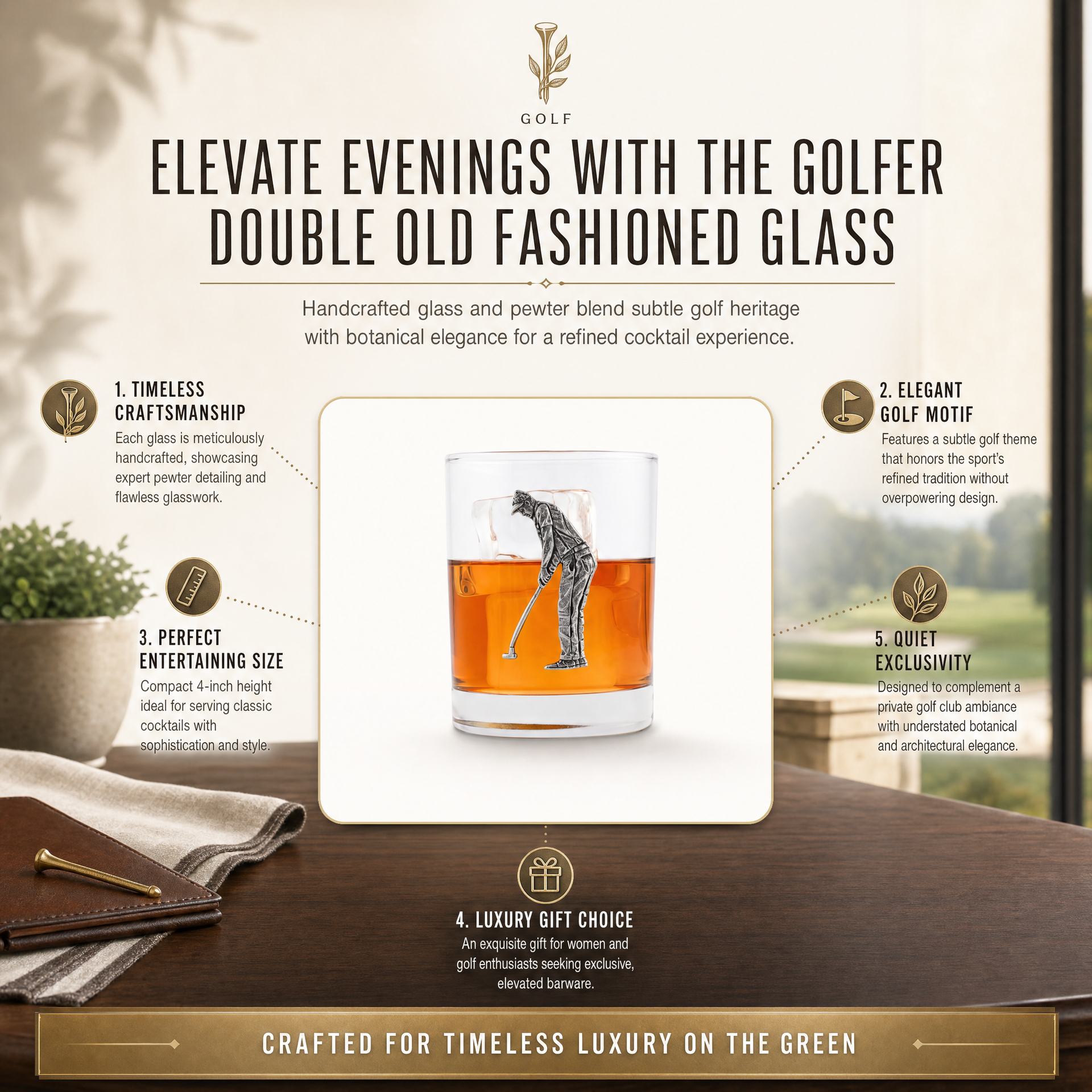 Golfer Double Old Fashioned Glass
