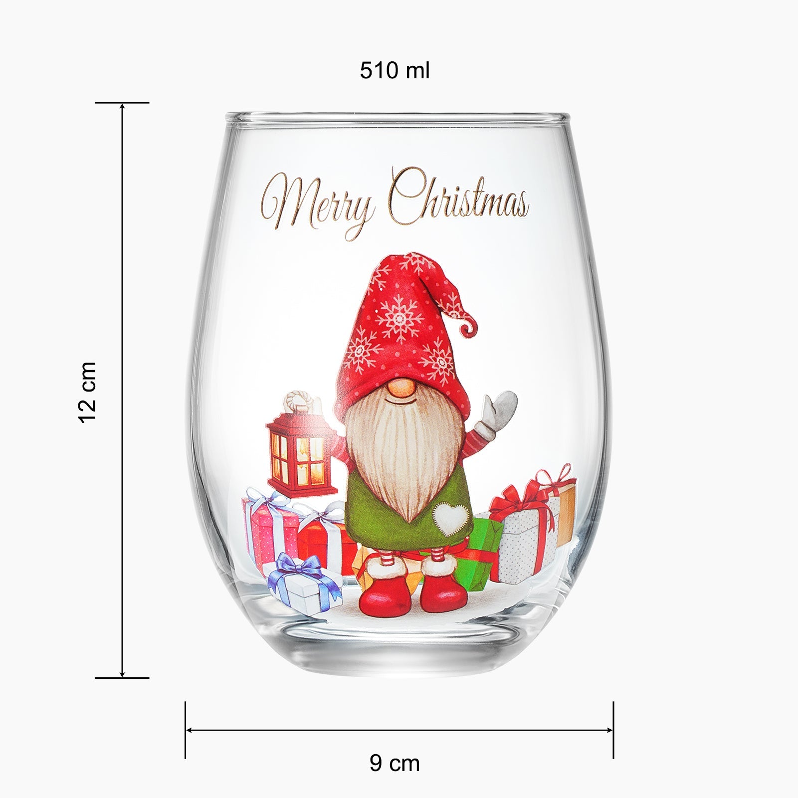 Stemless Christmas Gnome Wine Glass - SINGLE Red Green Cheer for Holiday Gift and Winter Season - 17 oz Stemless Decorated Ornament Wine Tumblers for Holiday Season and Winter by GUTE - 4.7