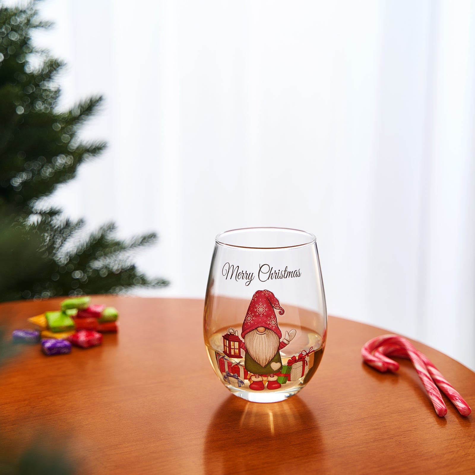 Stemless Christmas Gnome Wine Glass - SINGLE Red Green Cheer for Holiday Gift and Winter Season - 17 oz Stemless Decorated Ornament Wine Tumblers for Holiday Season and Winter by GUTE - 4.7