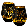 Crystal Halloween Stemless Wine Glass - Set of 2 - Themed Vibrant Black & Gold Etched Spooky Graveyard Pattern Frosted Glass, Perfect for Themed Gothic Parties Trick Or Treat Gift For Him Her (16 OZ)