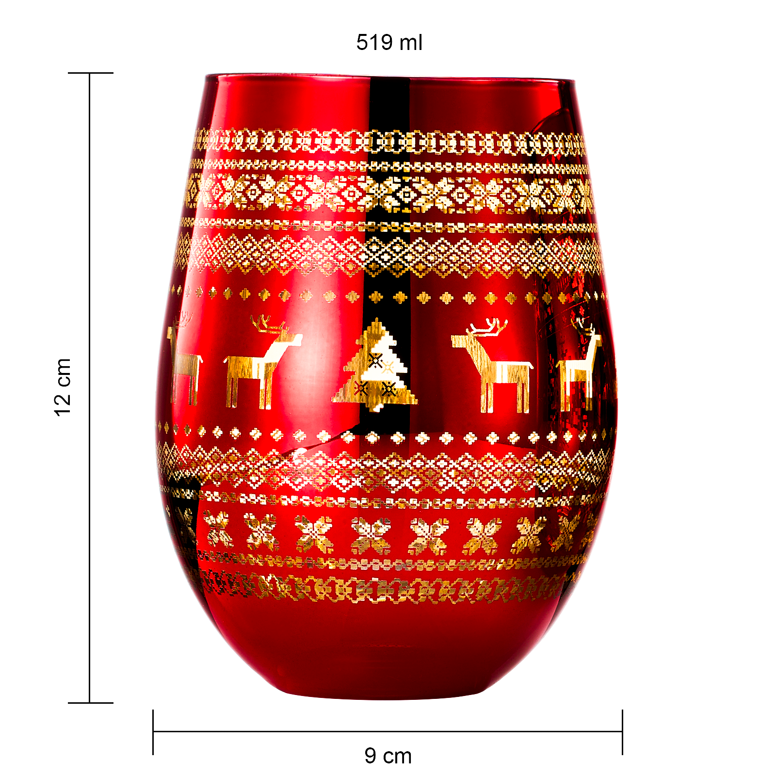 Crystal Christmas Tree Wine & Water Glasses - Set of 2 - Holiday Themed Red & Gold Etched Winter Snow Wonderland Frosted Glass, Perfect Seasonal Parties, Gifts Him & Her Trees Décor - Stemless Trees