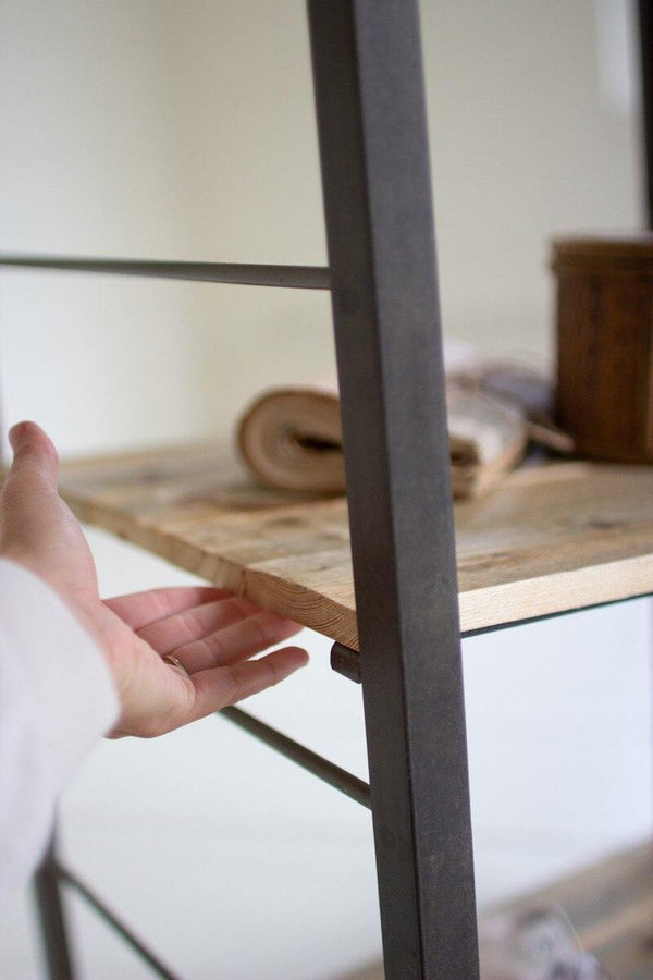 TALL SHELVING UNIT WITH ADJUSTABLE RECYCLED WOOD SHELVES
