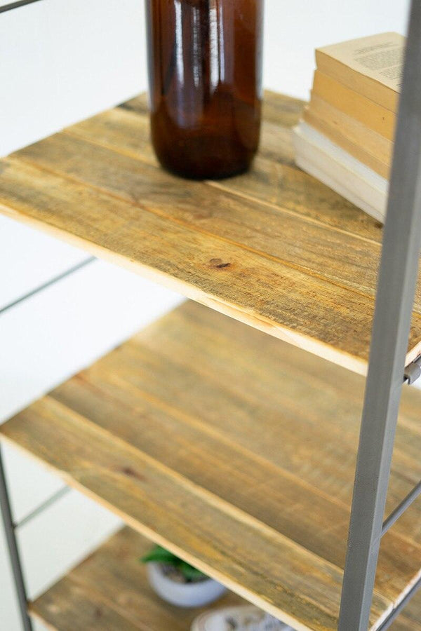TALL SHELVING UNIT WITH ADJUSTABLE RECYCLED WOOD SHELVES