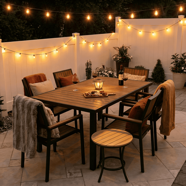 Pamapic Aluminum and Plastic-Wood Outdoor Dining Table Set