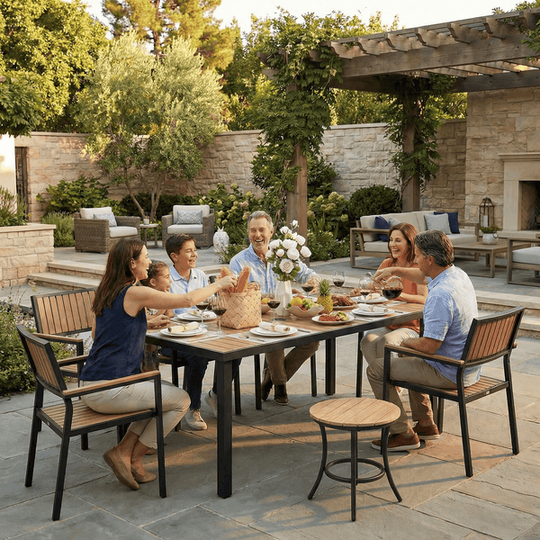 Pamapic Aluminum and Plastic-Wood Outdoor Dining Table Set
