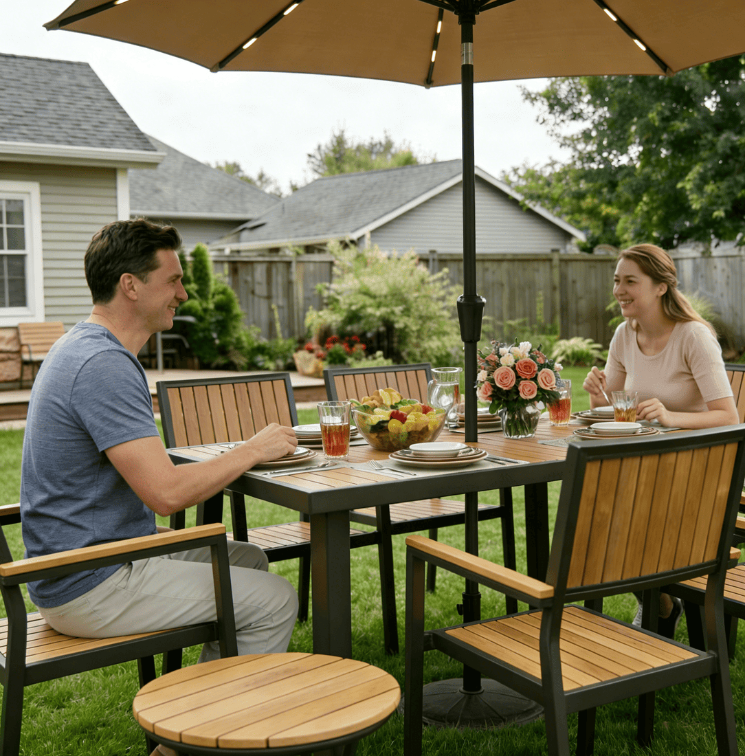 Pamapic Aluminum and Plastic-Wood Outdoor Dining Table Set