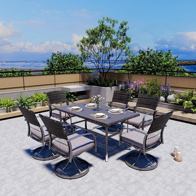 Pamapic Dining Table with 6 Swivel Chairs (7 Pieces)