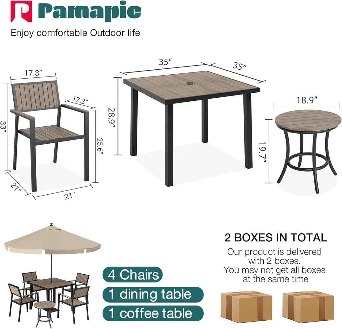 Pamapic Aluminum and Plastic-Wood Outdoor Dining Table Set