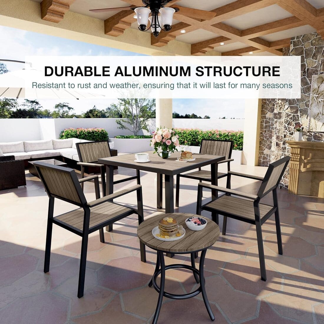 Pamapic Aluminum and Plastic-Wood Outdoor Dining Table Set
