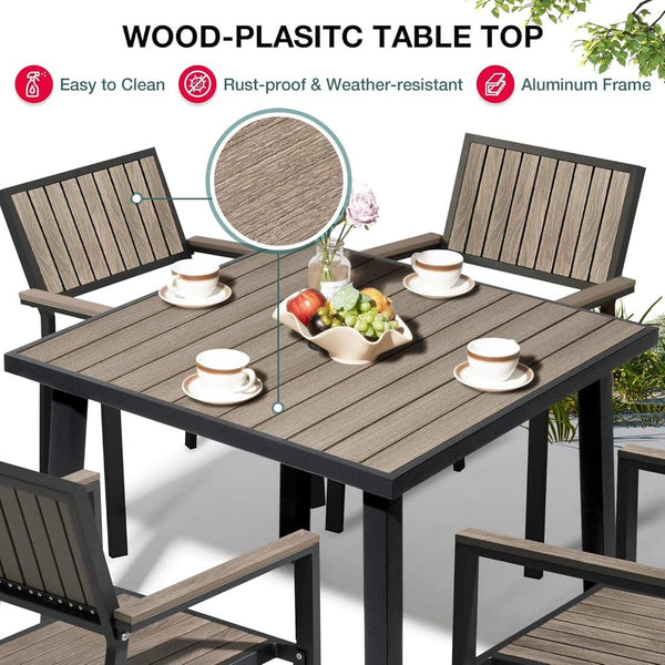 Pamapic Aluminum and Plastic-Wood Outdoor Dining Table Set