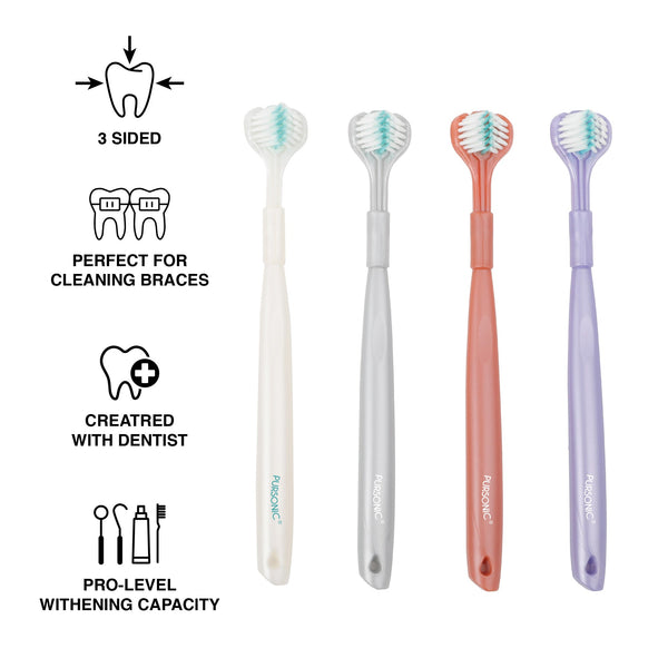 Pursonic 3D Advanced Tech 360° Full Coverage Toothbrush Set (4-Pack)