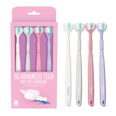 Pursonic 3D Advanced Tech 360° Full Coverage Toothbrush Set (4-Pack)