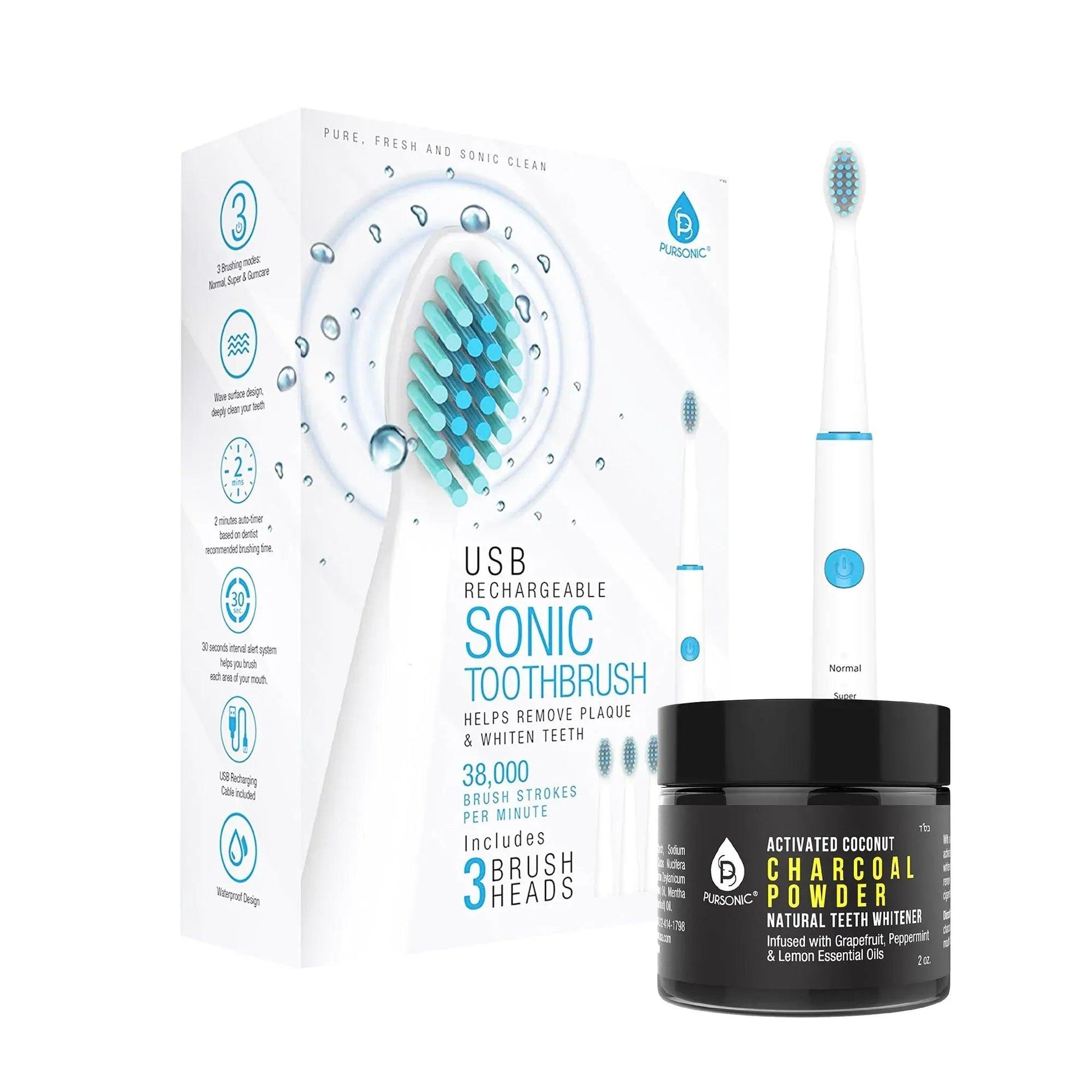 USB Rechargeable Rotary Toothbrush + Freebie Activated Coconut Charcoal Powder Natural Teeth Whitener - Gifts for You 'n Me