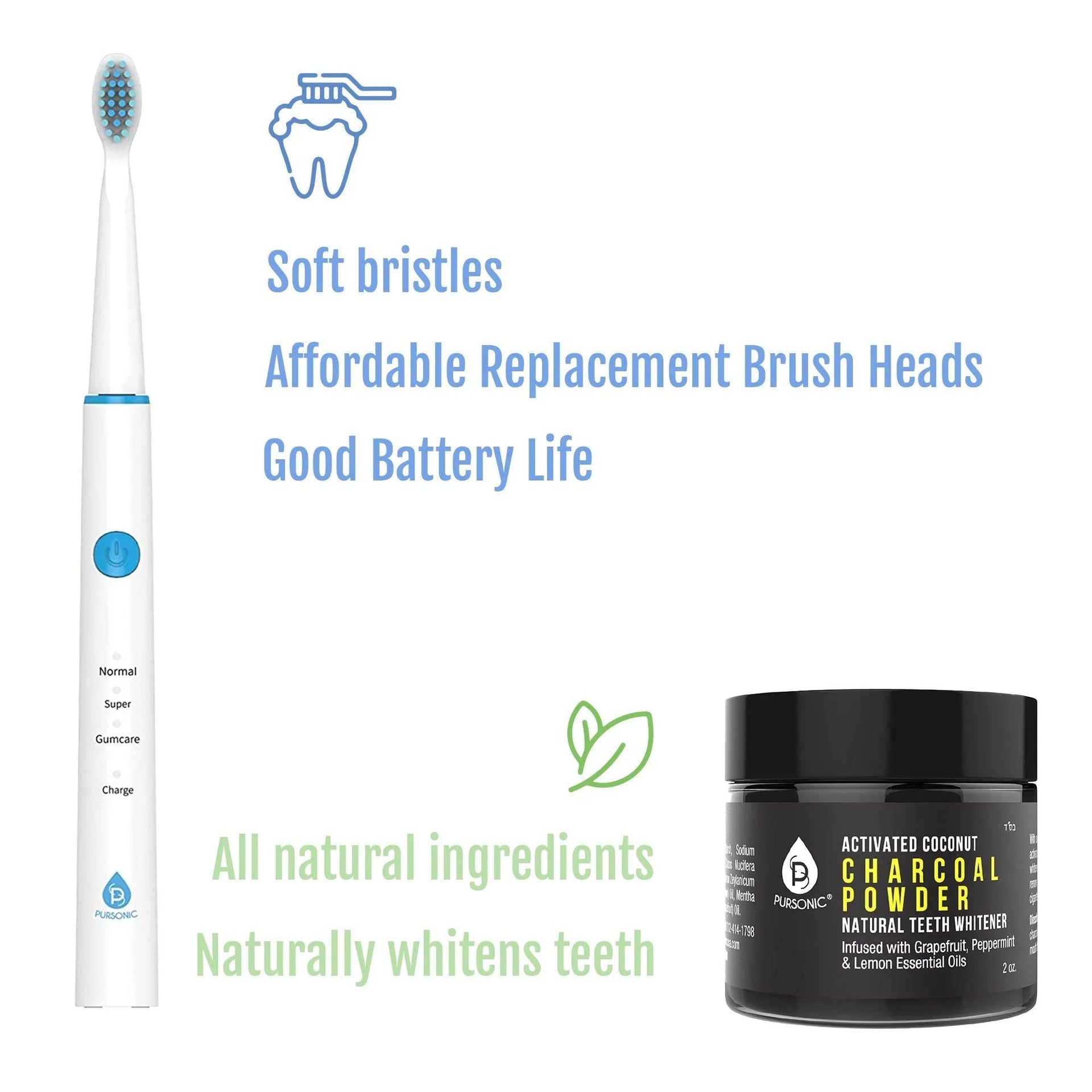 USB Rechargeable Rotary Toothbrush + Freebie Activated Coconut Charcoal Powder Natural Teeth Whitener - Gifts for You 'n Me