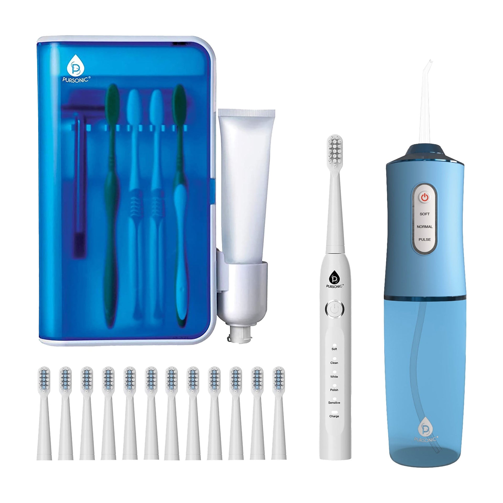 Pursonic Complete Oral Care Bundle – USB Rechargeable Sonic Toothbrush, Water Flosser & UV Toothbrush Sanitizer