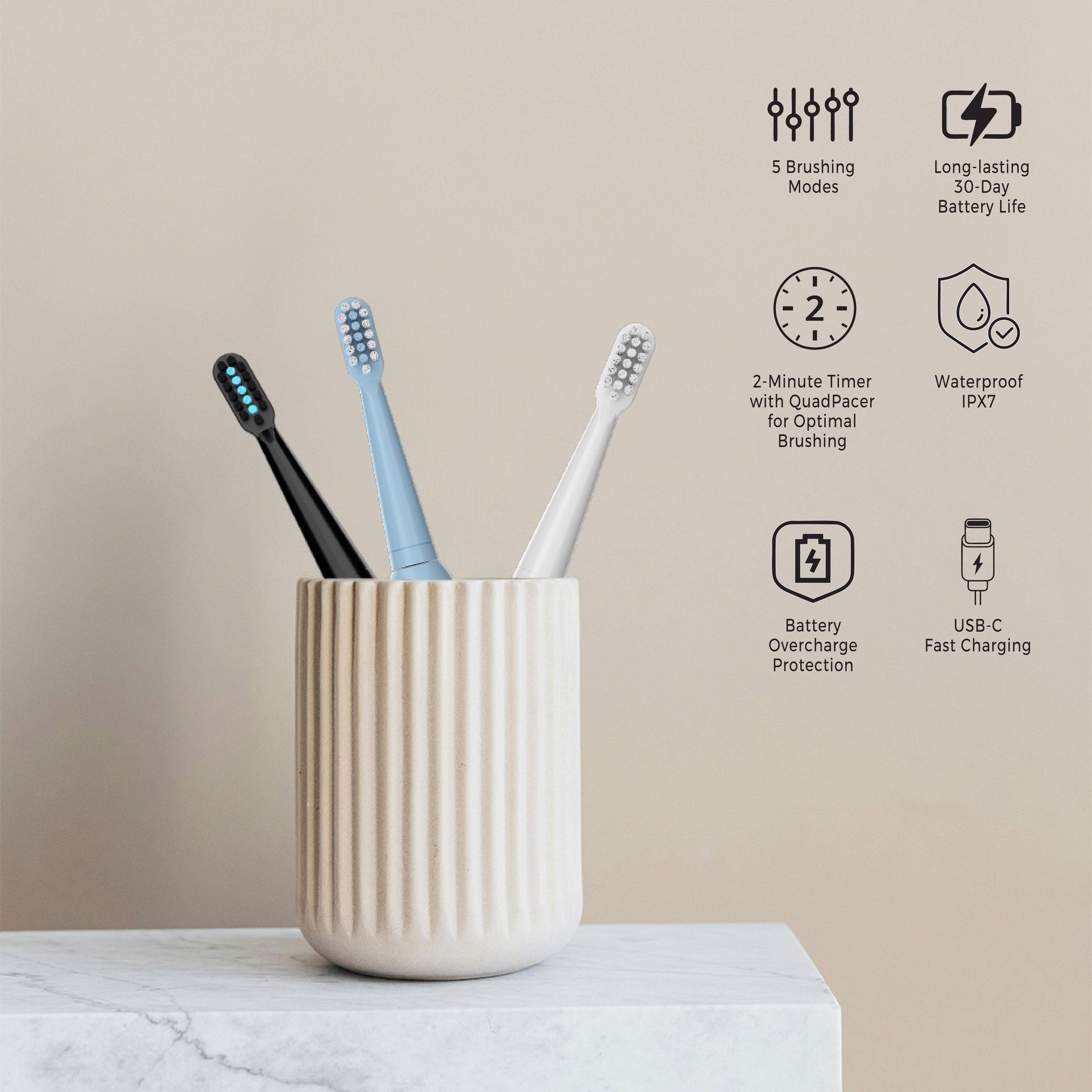 Complete Oral Care Bundle: Rechargeable Toothbrush, Water Flosser & Tongue Scraper