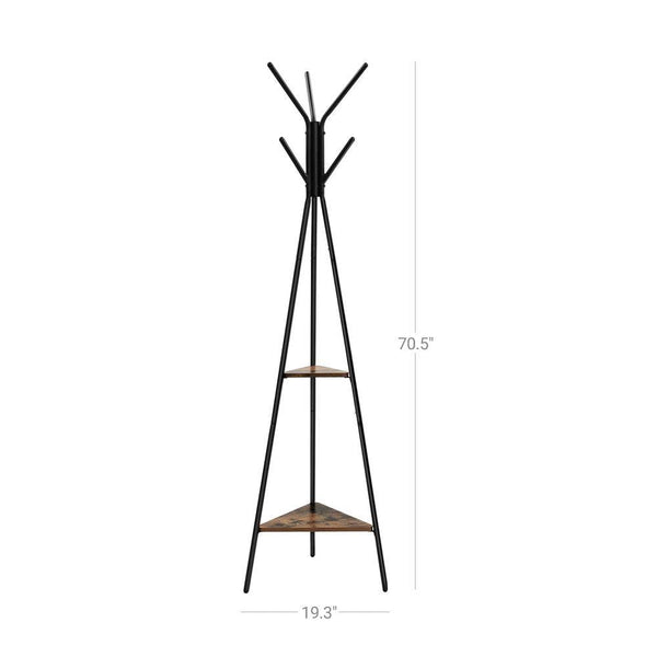 Modern Coat Rack with Matte Black Metal Frame and 2 Shelves