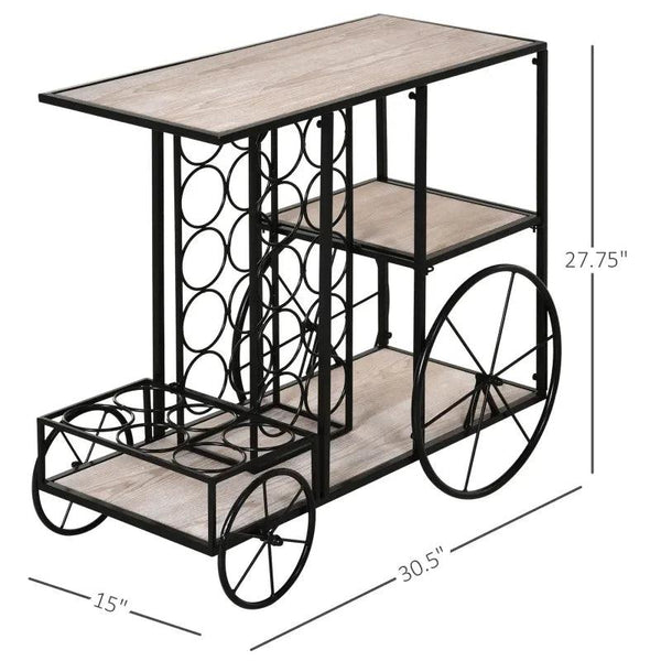 16-Bottle Mobile Bar Cart with Wine Rack Storage, Featuring an Elegant Design & Three Shelves for Storage/Display - Gifts for You 'n Me