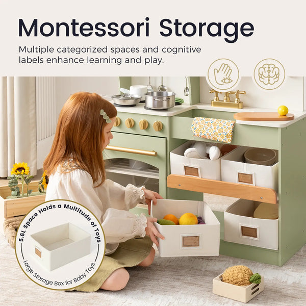 Tiny Land® Pretend Play Kitchen for Toddlers - Serenity Wooden Kitchen – Green