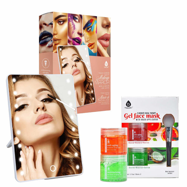 Pursonic Touchscreen LED Vanity Mirror and Luxurious Gel & Mud Face Mask Set - Gifts for You 'n Me
