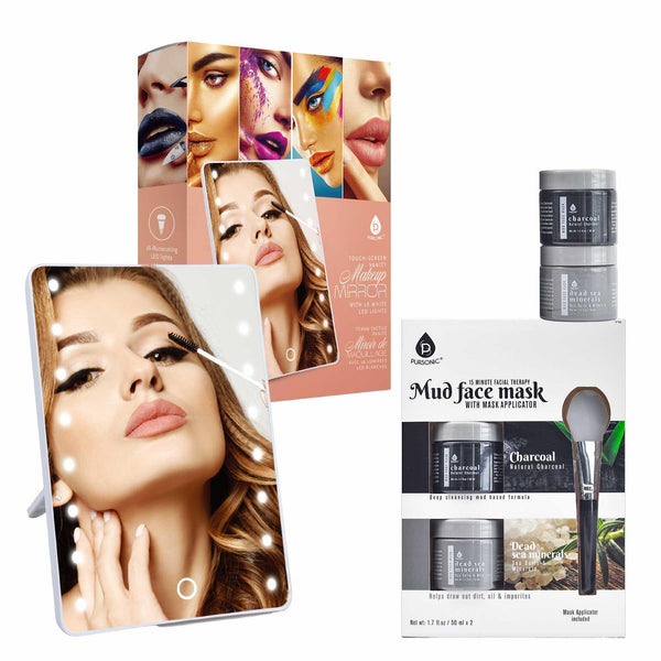 Pursonic Touchscreen LED Vanity Mirror and Luxurious Gel & Mud Face Mask Set - Gifts for You 'n Me