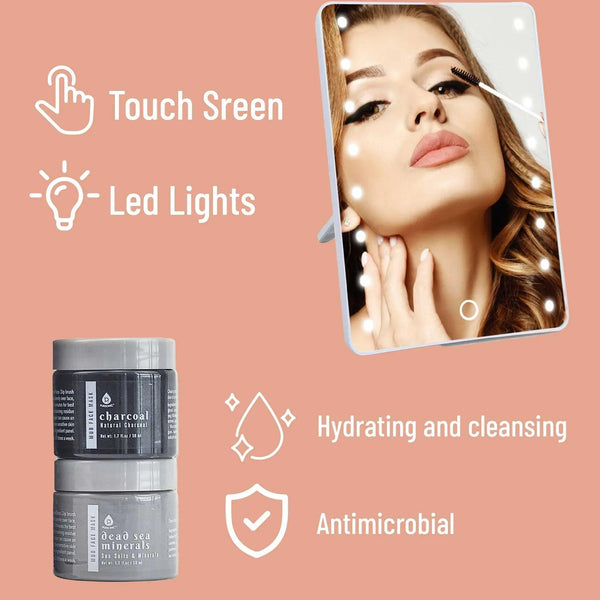 Pursonic Touchscreen LED Vanity Mirror and Luxurious Gel & Mud Face Mask Set - Gifts for You 'n Me